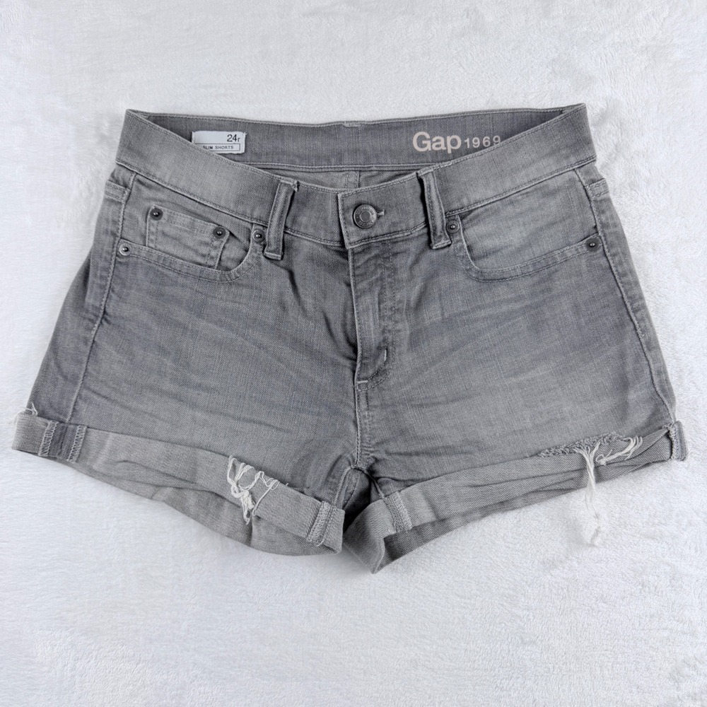 Gap Denim Slim Shorts Grey Frayed Raw Hem Size 24r